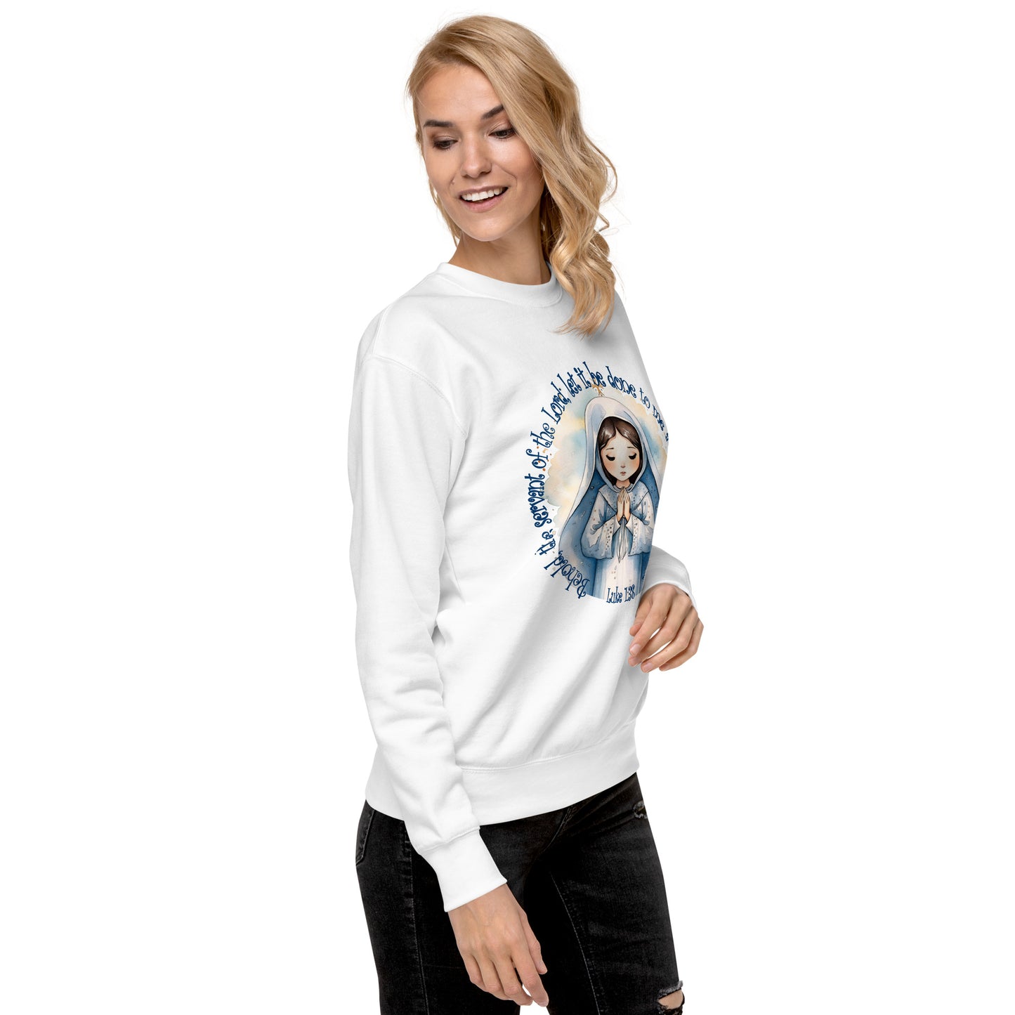 Behold Virgin Mary – Inspired by Luke 1:38 - Unisex Premium Sweatshirt