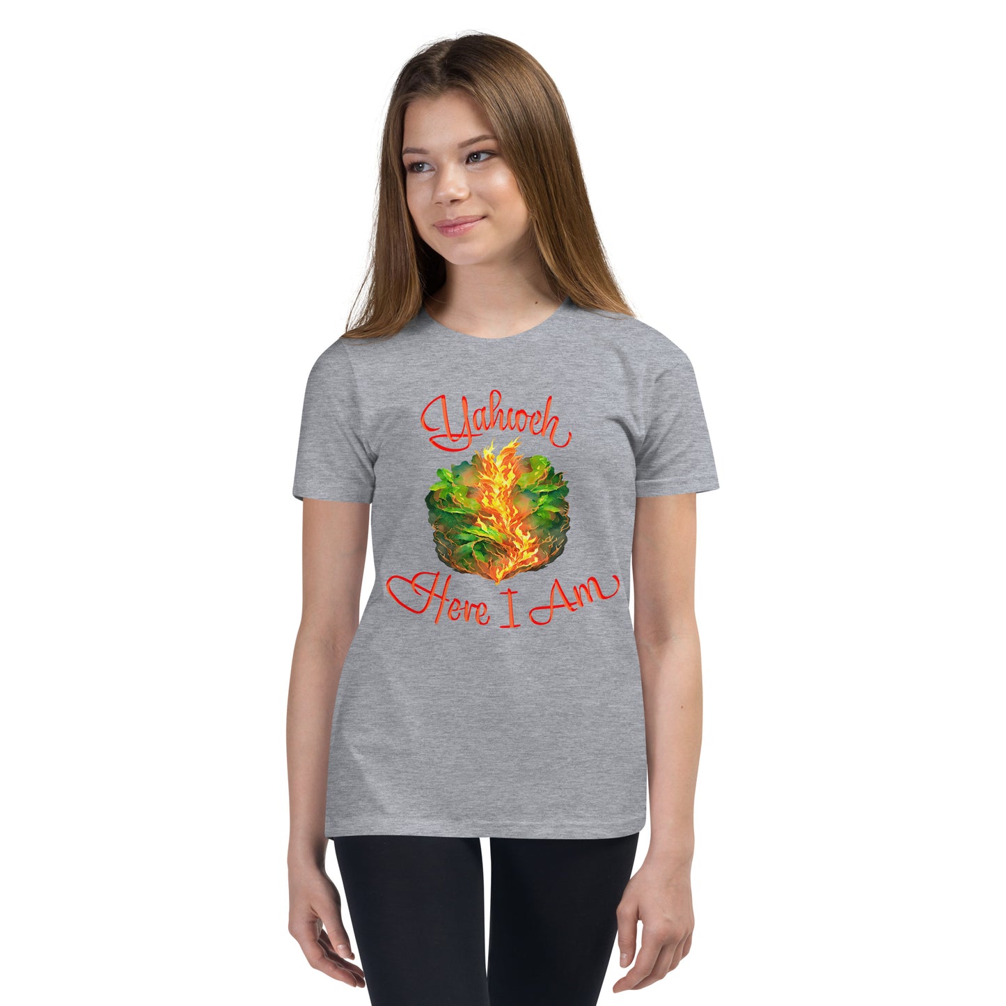 Yahweh - Here I Am - Burning Bush - Exodus 3 - Youth Short Sleeve T-Shirt