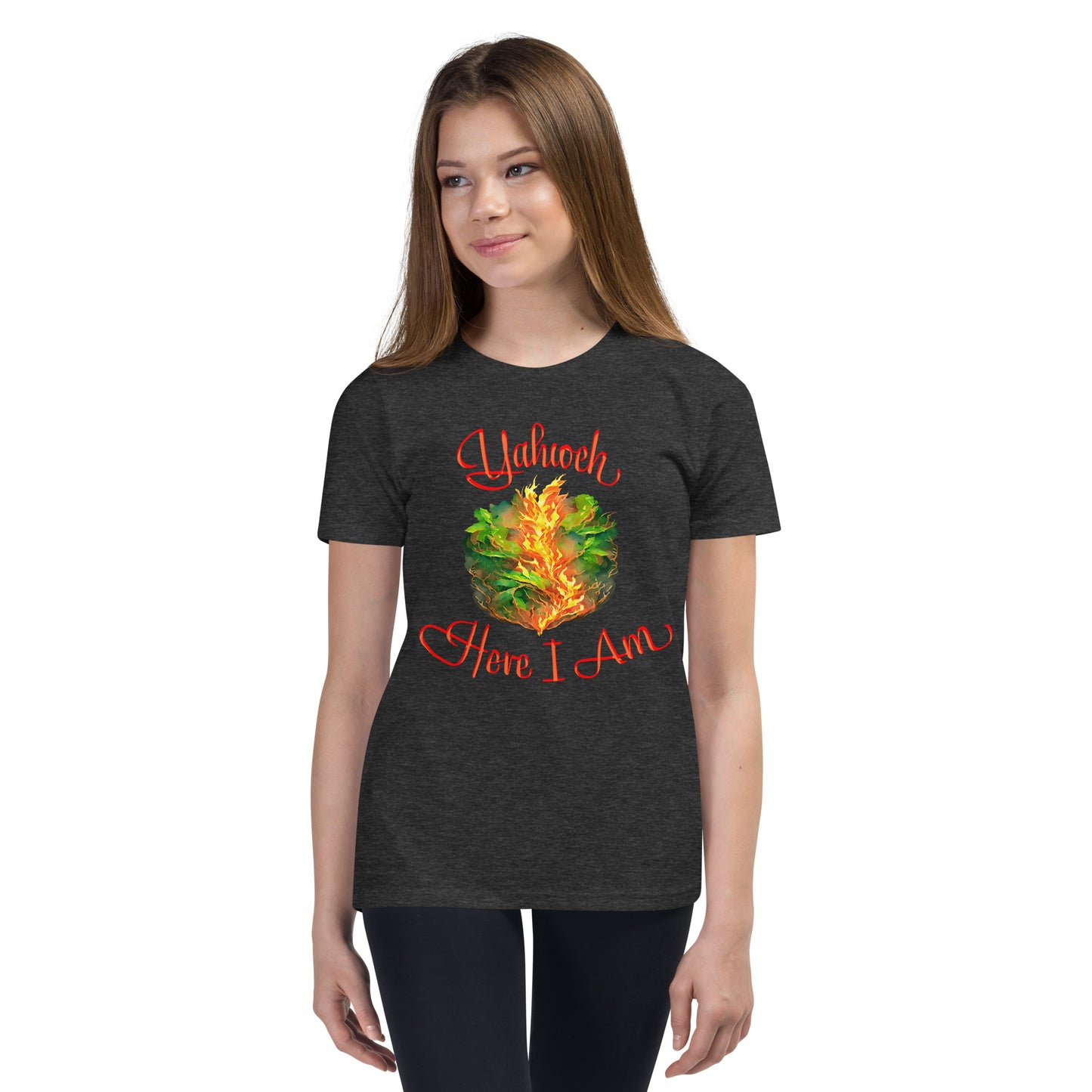 Yahweh - Here I Am - Burning Bush - Exodus 3 - Youth Short Sleeve T-Shirt