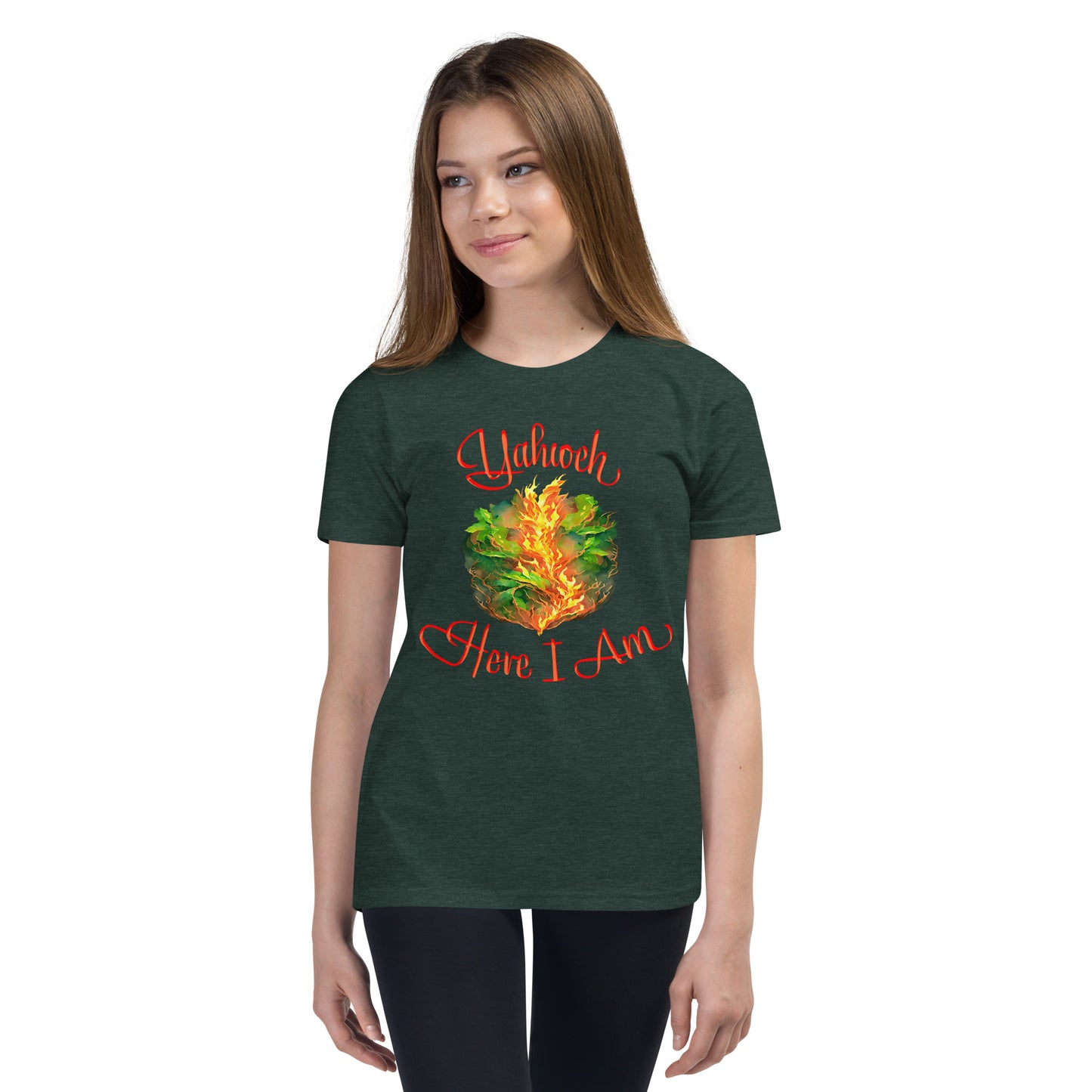 Yahweh - Here I Am - Burning Bush - Exodus 3 - Youth Short Sleeve T-Shirt