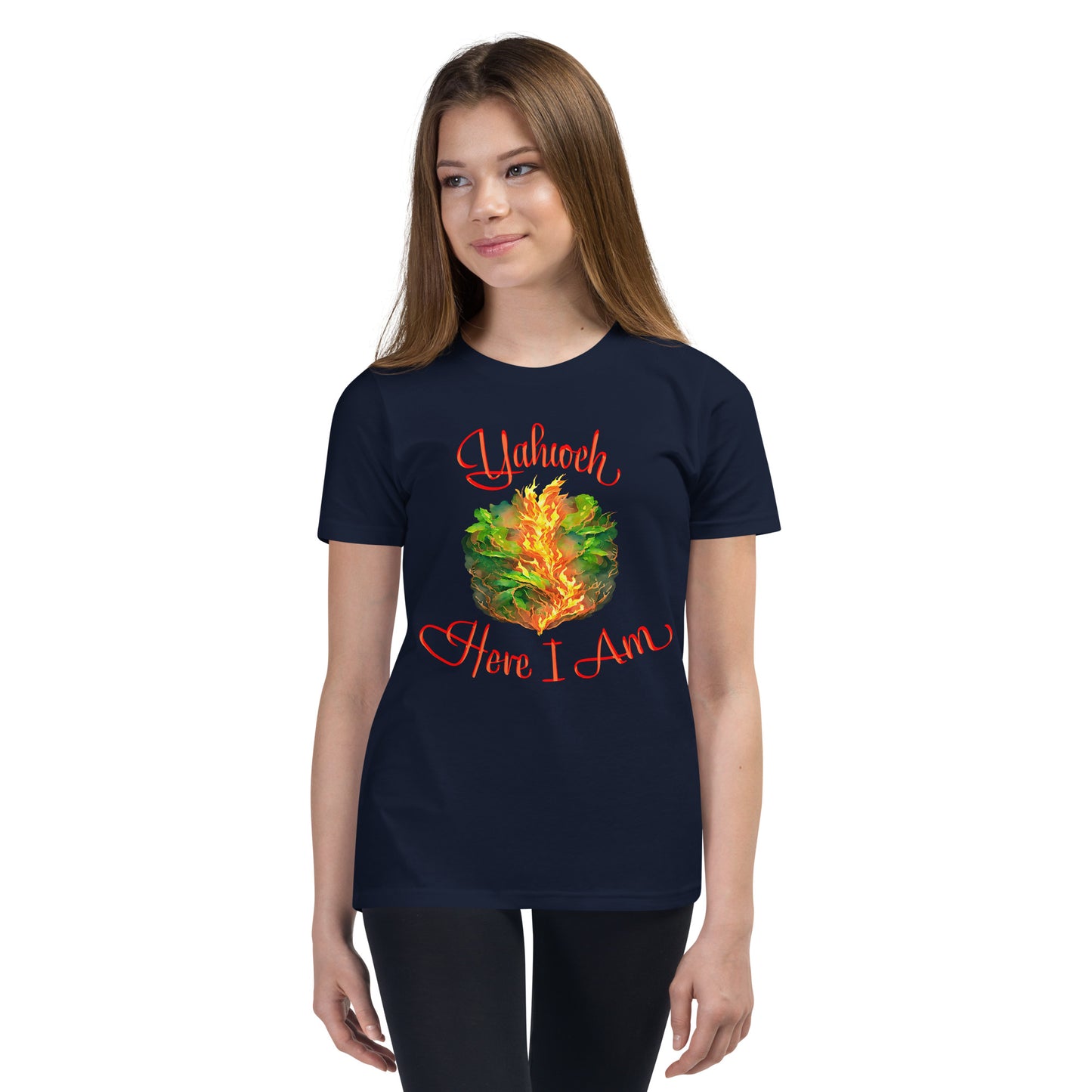 Yahweh - Here I Am - Burning Bush - Exodus 3 - Youth Short Sleeve T-Shirt