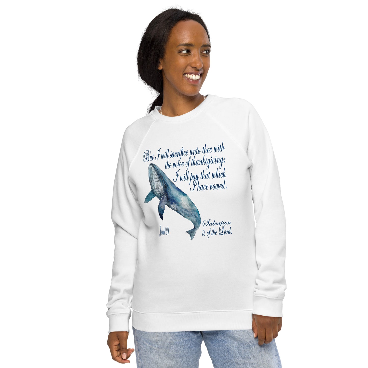 Prayer of Thanksgiving - Inspired by Jonah 2:9 - Unisex organic raglan sweatshirt