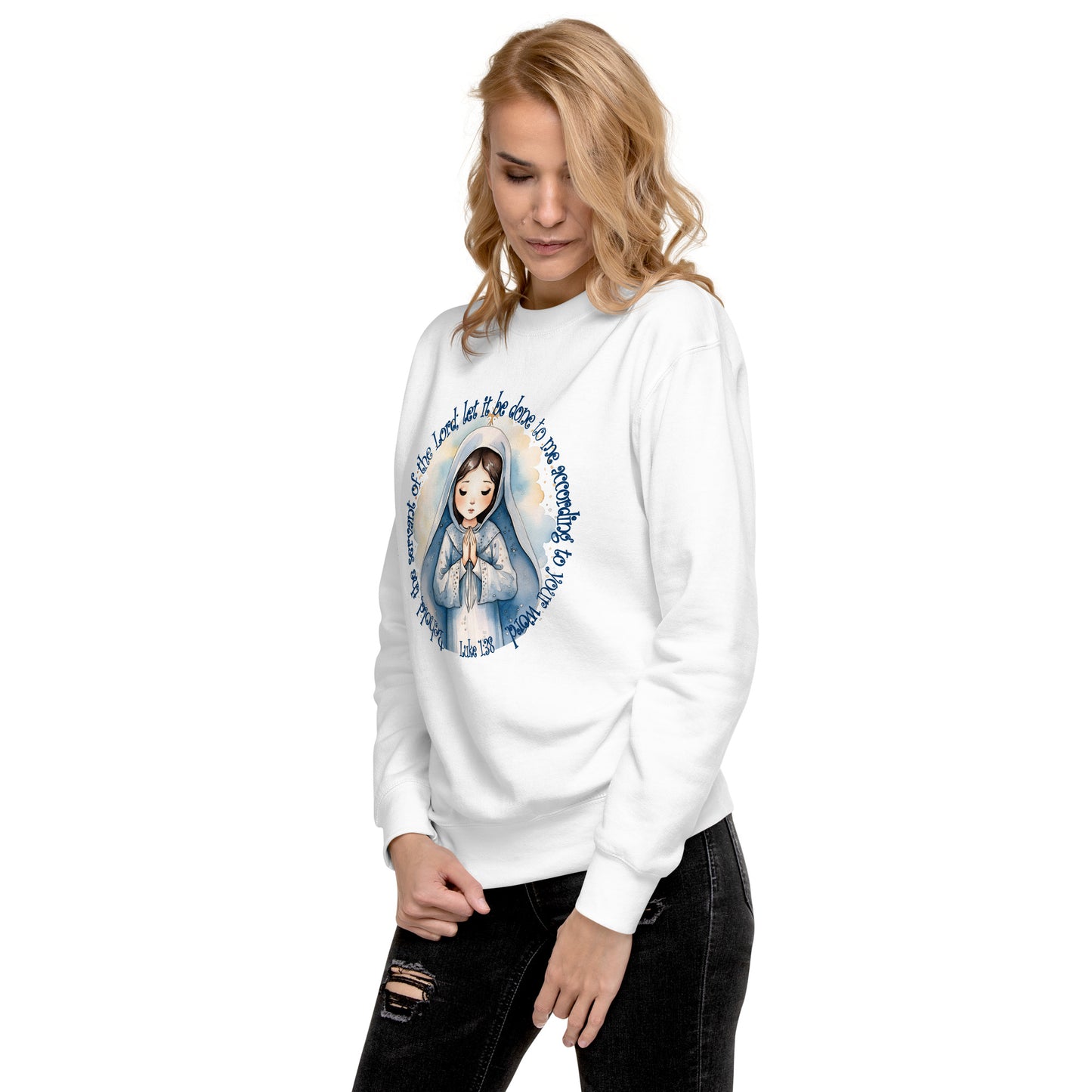 Behold Virgin Mary – Inspired by Luke 1:38 - Unisex Premium Sweatshirt