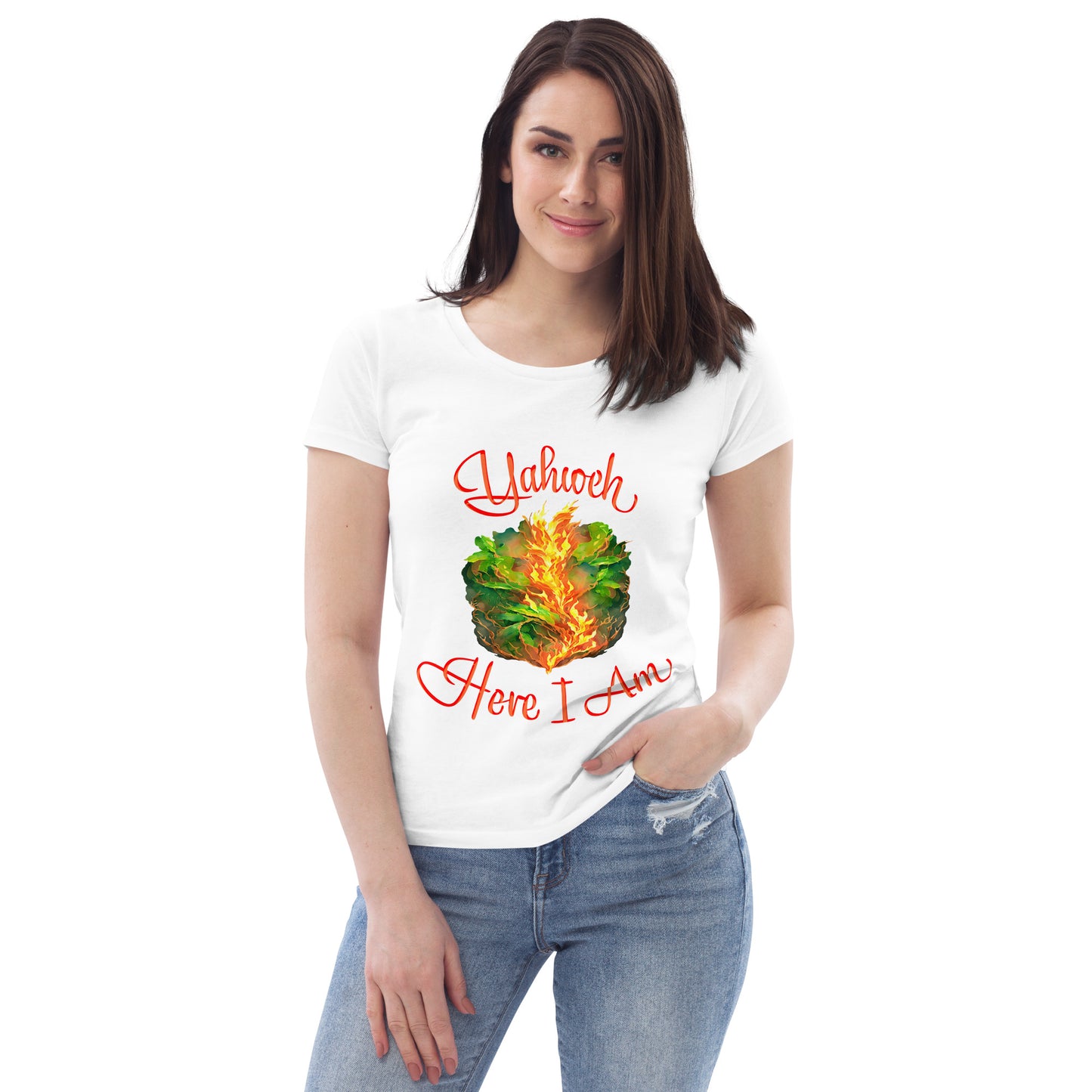 Yahweh - Here I Am - Burning Bush - Exodus 3 - Women's fitted eco tee